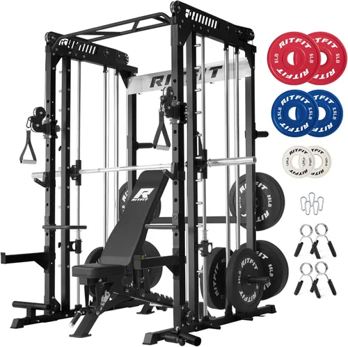 Miniatura 11 de RitFit Máquina M1 Pro Smith con sistema de cruce de cables, jaula multifunción para sentadillas para gimnasio en casa, rack de energía y paquetes