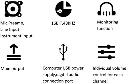 Miniatura 3 de Mezclador de audio de 2 canales, mini consola mezcladora DJ de audio de 2 canales con 16 bits, resolución de audio de 48 KHZ, fuente de alimentación