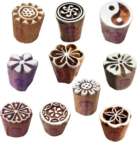 Miniatura 31 de Sellos de impresión de arcilla Arty Crafty pequeños bloques de madera con forma floral (juego de 10) Htag2101