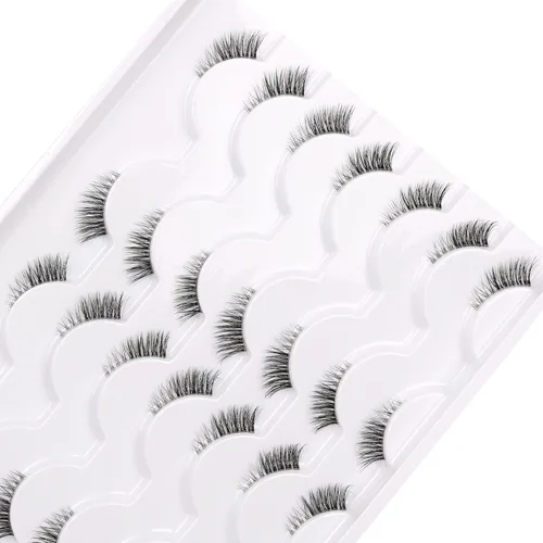 Miniatura 8 de Medias pestañas postizas con banda transparente, finas, estilo ojo de gato, naturales, cortas, pequeñas, acento 3/4, de visón sintético, tiras