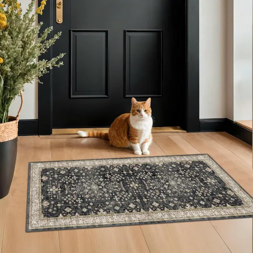 Miniatura 234 de Alfombra Boho Negra para Sala de Estar - Alfombra de Área Lavable de 10x14 Pies, Alfombras de Comedor para Debajo de la Mesa, Alfombra Suave de Pelo