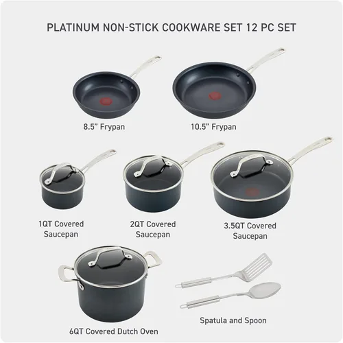 Miniatura 2 de T-fal Platinum - Juego de utensilios de cocina antiadherentes de 12 piezas, inducción, apto para horno 500F, juego de cocina con sartenes