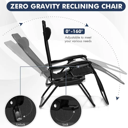 Miniatura 4 de Giantex Zero Gravity - Silla reclinable para patio al aire libre con portavasos y almohada extraíble, respaldo ajustable, silla de salón
