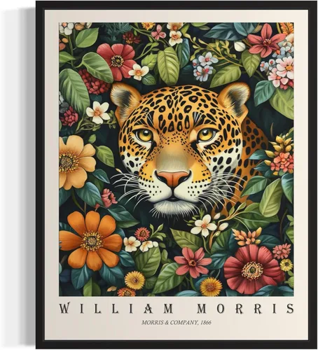 Miniatura 29 de Póster con impresión artística de gato negro, estilo William Morris, floral retro de mediados de siglo, botánico, victoriano, Academia oscura