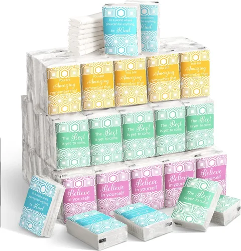 Outus Paquete de 200 pañuelos de bolsillo inspiradores de tamaño de viaje, pañuelos faciales individuales a granel, mini papel de bolsillo de 3
