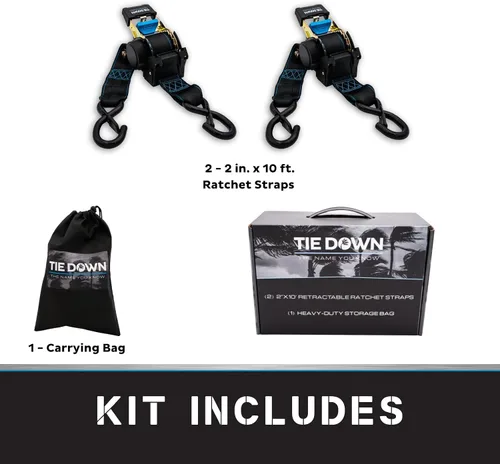 Miniatura 5 de Tie Down 2 pulgadas x 3.05 m Negro Correa de fijación con mecanismo de trinquete resistente retráctil, kit de 2 unidades - Límite de carga de rotura