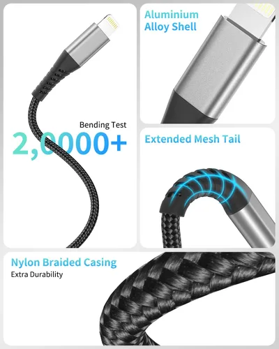 Miniatura 5 de Umefly Cable de carga corto para iPhone de 1 pie, paquete de 2 cables USB a Lightning para automóvil, cable de carga de iPhone de 1 pie para iPhone