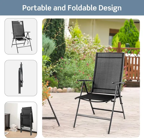 Miniatura 7 de Tangkula Juego de 2 sillas de comedor plegables para patio, sillas de camping portátiles al aire libre con reposabrazos respaldo alto, sillas
