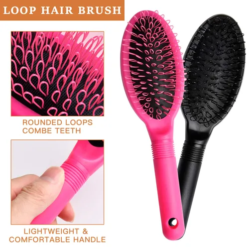 Miniatura 3 de Loop Wig Brush Akamino - Cepillo desenredante para cabello humano y sintético Remy, rosa y negro, 2 piezas