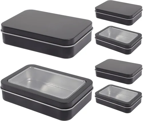 Zerodeko Caja de almacenamiento de cartas de hojalata, paquete de 6 unidades, 4.37 x 2.87 x 0.98 pulgadas, organizador de cartas de metal con