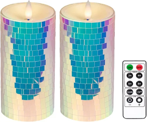 Miniatura 9 de Velas de pilar sin llama de vidrio parpadeantes con temporizador remoto, velas LED de cera real con llama en movimiento 3D operadas por batería