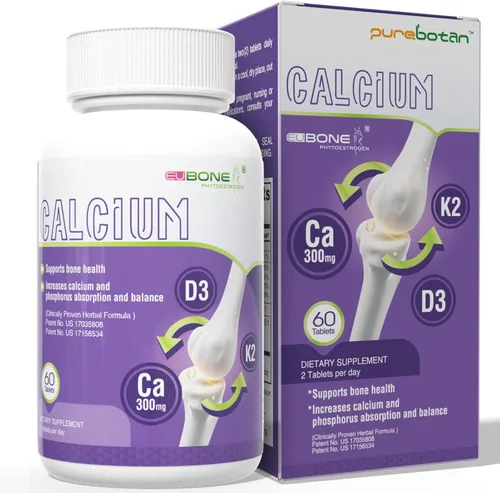 EuBone Suplemento para la salud ósea con calcio y magnesio, vitamina D3 K2 que apoya la densidad y la fuerza ósea, a base de plantas, sin gluten,