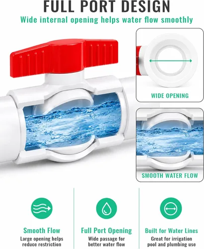 Miniatura 4 de Válvula de bola de PVC de 1/2 pulgada, paquete de 6, válvula de cierre de PVC de 1/2 pulgada con mango en T rojo, válvula de agua de PVC para líneas