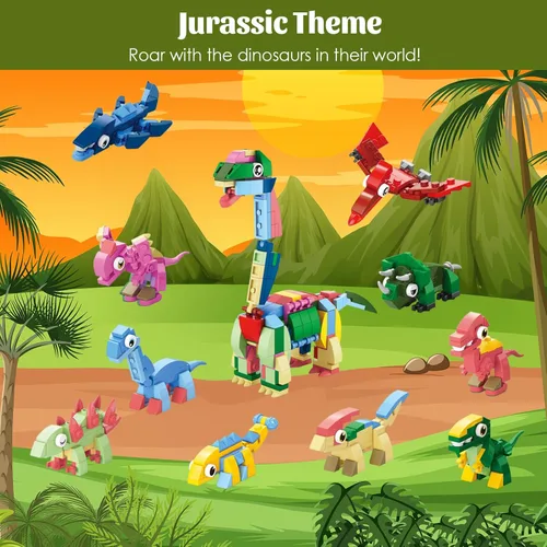 Miniatura 5 de 30 paquetes de recuerdos de fiesta de animales para niños, 999+ piezas de bloques de construcción, 3 estilos de dinosaurios/mar/bosque, 10 en 1