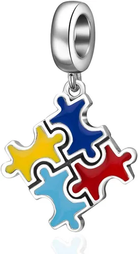 Miniatura 16 de Abalorio de concientización sobre el autismo para pulsera europea de bricolaje, plata de ley 925, dijes esmaltados, dijes Live Love Laugh Charms, I