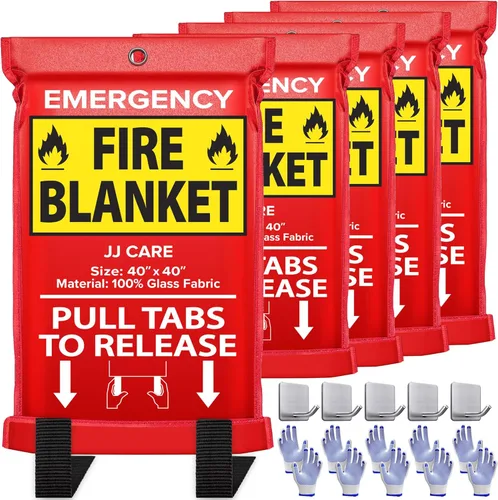 Miniatura 17 de JJ CARE Manta contra incendios – 2 paquetes con ganchos y guantes – Manta de emergencia contra incendios para el hogar y la cocina, mantas