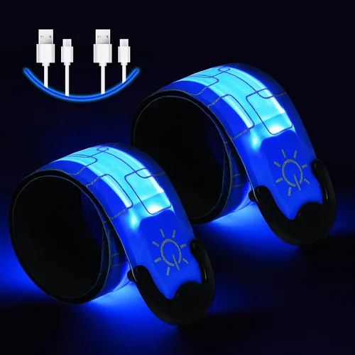 Aucuu Brazalete LED Recargable (Paquete de 2), Equipo Reflectante de Alta Visibilidad para Correr, Luces para Corredores, Brazaletes Luminosos para