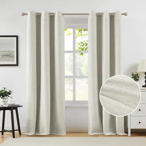 Miniatura 24 de Cortinas opacas de lino beige Melodieux de 63 pulgadas de largo para dormitorio, sala de estar, 100% cortinas con ojales para bloquear la luz
