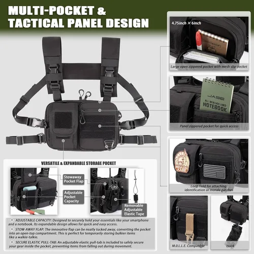 Miniatura 5 de Mochila convertible 2 en 1 para el pecho y mochila de hidratación con vejiga de 2.5 litros, chaleco de hidratación para mujeres y hombres, Negro