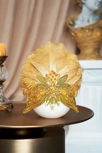 Miniatura 2 de BABEYOND Diadema de plumas de carnaval Showgirl Concurso Diadema para mujer de los años 20 (dorado)