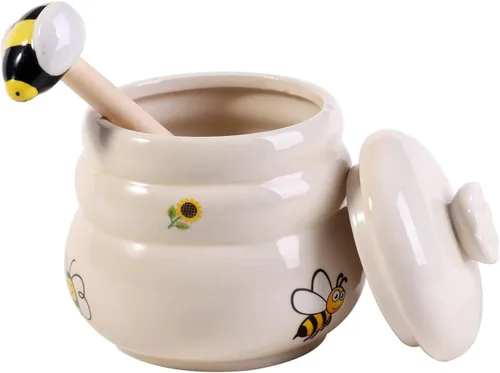 Miniatura 3 de Tarro de Miel Cerámico con Cuchara de Miel de Madera - Tarro de Miel con Cuchara - Tarro de Miel con Soporte, Gran Decoración de Abeja - Decoración