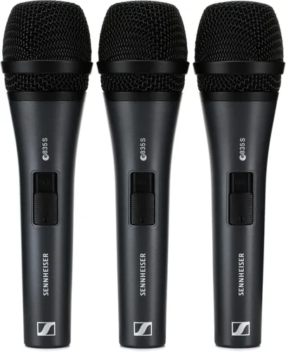 Sennheiser E 835-S - Micrófono vocal en vivo con interruptor de encendido y apagado, paquete de 3, color negro
