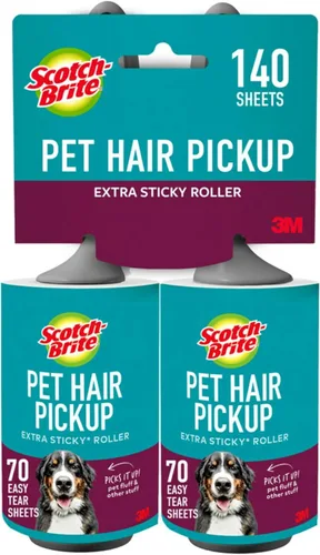 Scotch-Brite Rodillo de pelusa extra pegajoso para recogida de pelo de mascotas, diseñado para eliminar pelos y pelusas en sofás, ropa, camas de