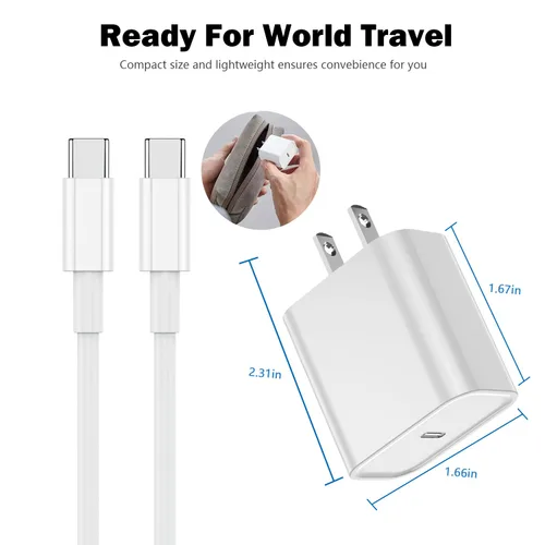 Miniatura 7 de Cargador para iPhone 17 16 15 de carga rápida, paquete de 2 bloques de cargador de pared tipo C con cable USB C a C de carga rápida de 1 metro