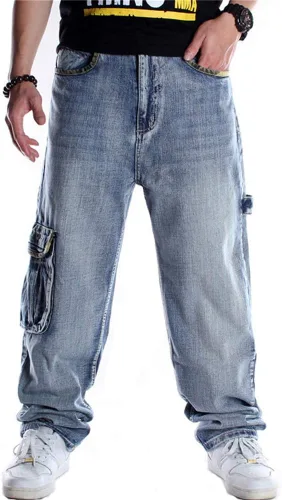 LUOBANIU Pantalones de mezclilla holgados para hombre, pantalones de hip hop, ajuste holgado, estilo vintage de los años 90, pantalones cargo