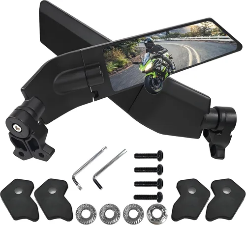 Espejos de motocicleta ajustables de aluminio con aletas giratorias Stealth compatibles con Kawasaki Ninja 300 400 500 650 ZX6R Suzuki GSXR 600 750