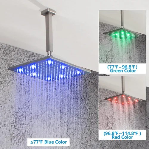 Miniatura 3 de SKOWLL Juego de grifo para el cuerpo de ducha, cabezal de ducha LED de 12 pulgadas, 6 chorros de pulverización de cuerpo, juegos de sistema de ducha