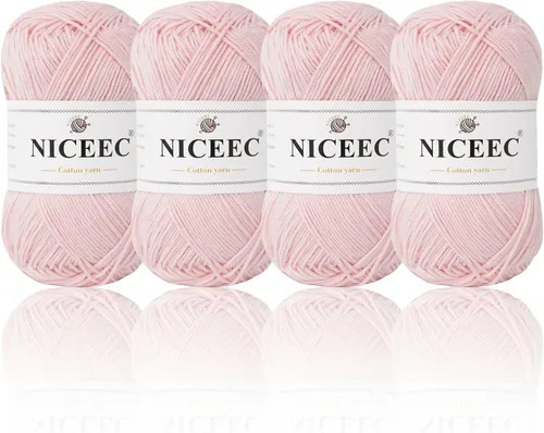 Miniatura 17 de NICEEC 4 madejas de hilo de algodón suave para bebé, 4 capas, manualidades DIY, peso fingering, hilo para manta para ganchillo y tejido, total 700