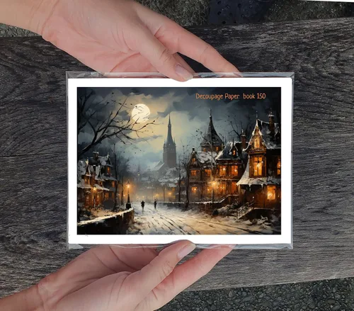Miniatura 3 de Decoupage - Paquete de papel (35 hojas de 6 x 8 pulgadas), aldeas victorianas frías de invierno y cielos nocturnos increíbles, Navidad, FLONZ