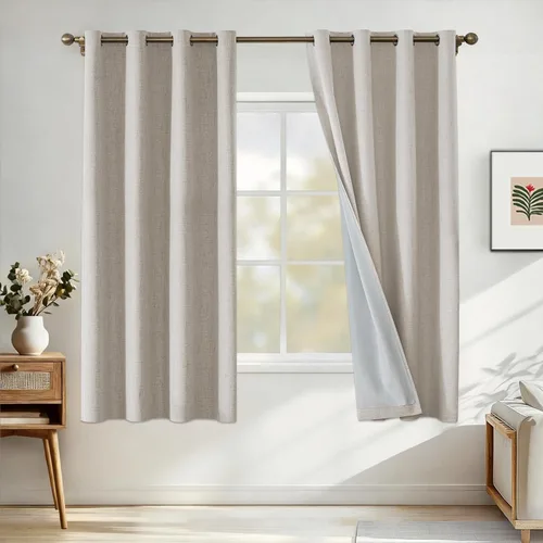Miniatura 72 de Cortinas de lino 100% opacas para dormitorio, cortinas opacas de 45 pulgadas de largo, cortinas de oscurecimiento de habitación para sala de estar