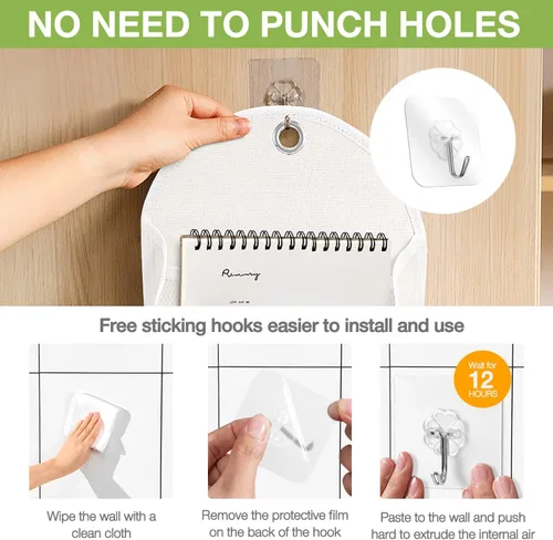 Miniatura 6 de Ndeno Paquete de 2 bolsas organizadoras para colgar en la pared con bolsillos, bolsa de almacenamiento de tela, cesta impermeable sobre la puerta