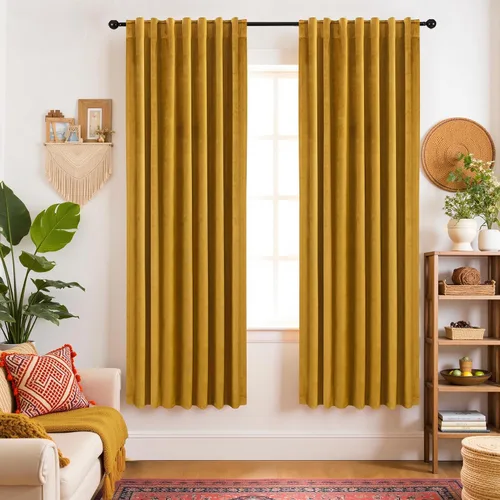 Miniatura 34 de Cortinas de terciopelo con trabilla trasera de 52 x 63 pulgadas de color naranja quemado de KOUFALL