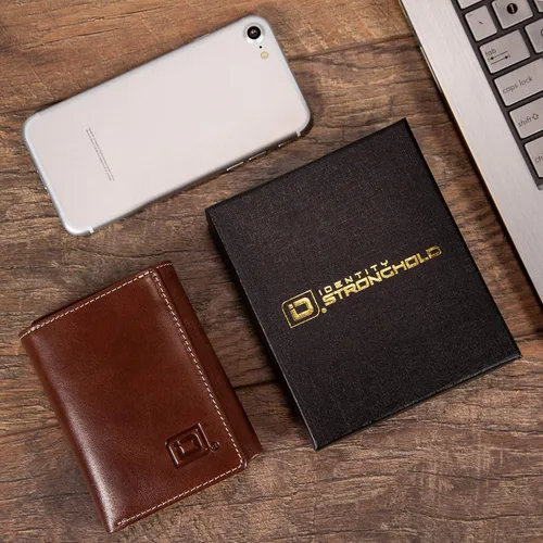Miniatura 6 de ID Stronghold - Cartera triple con bloqueo RFID para hombre, piel auténtica resistente, Stonewash, Classic