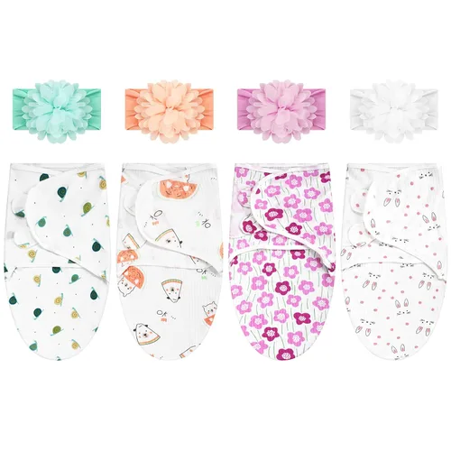 Miniatura 8 de Paquete de 4 Mantas Envolventes para Bebés Prematuros Recién Nacidos con Conjunto de Diadema, Manta Envolvente para Prematuros, Ropa de Bebé