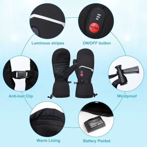 Miniatura 4 de Guantes de esquí con calefacción, manoplas con calefacción para hombres y mujeres, guantes de batería recargable de 7.4V para esquí y senderismo