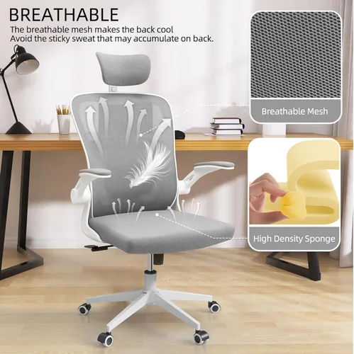 Miniatura 4 de Silla de oficina ergonómica, silla de escritorio de malla con respaldo alto para computadora con altura ajustable, soporte lumbar, reposabrazos