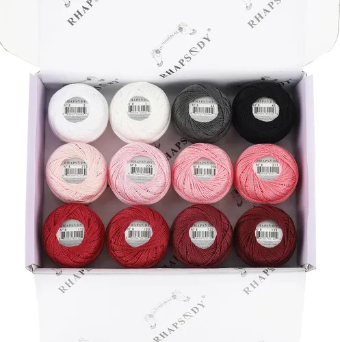 Miniatura 52 de Rhapsody Hilo de algodón perla tamaño 8 hilo de ganchillo Perle 12 bolas Set tejido a mano, bordado, sashiko, punto de cruz, costura, costura, Col. 5