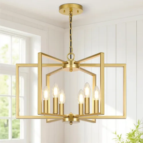 Miniatura 10 de Candelabro negro de granja, lámpara geométrica de 6 luces para comedor, moderna lámpara de techo industrial de metal, luces colgantes rústicas