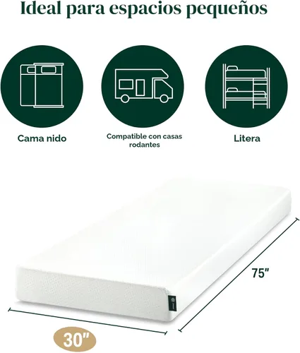 Miniatura 3 de Colchón viscoelástico, Zinus, de 5 pulgadas, para litera / cama nido / diván, Espuma, Caqui