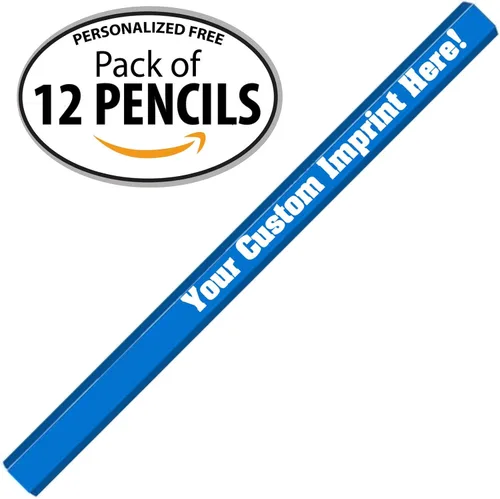 Miniatura 2 de Express Pencils Lápiz de carpintero personalizado azul brillante con tu nombre, logotipo o mensaje, paquete de 12 unidades, fabricado en Estados