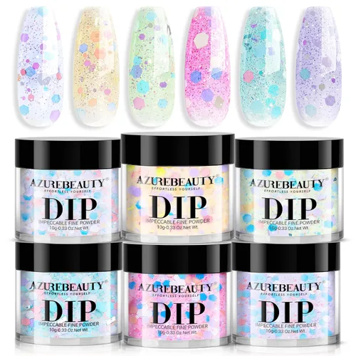 Miniatura 11 de AZUREBEAUTY Polvo de uñas de inmersión, kit de iniciación de 6 colores con purpurina marrón y roja, arte de uñas francesa, manicura de bricolaje