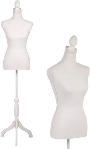 FDW Manikin 60"-67" Altura Ajustable Mujer Vestido Modelo Pantalla Torso Cuerpo Trípode Soporte Formas de ropa (blanco)