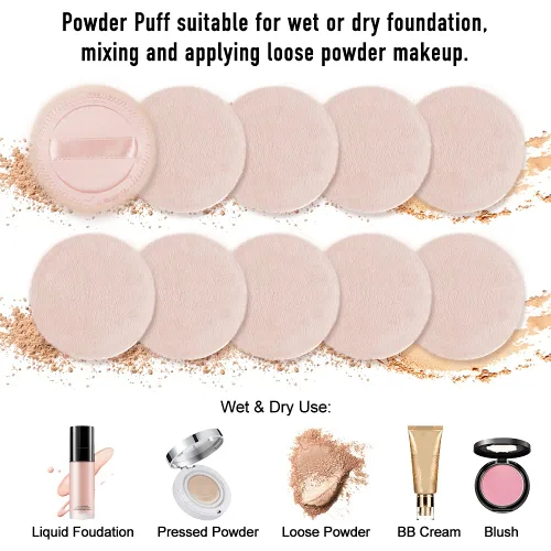 Miniatura 2 de 10 almohadillas de algodón para maquillaje facial cosmético con cinta para sueltos y base de 2.36 pulgadas (beige)