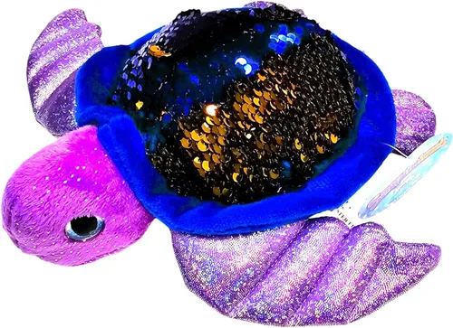 Miniatura 8 de Zugar Land Peluche reversible de tortuga marina con lentejuelas (11 pulgadas), diseño de lentejuelas reversibles, color rosa intenso/plateado