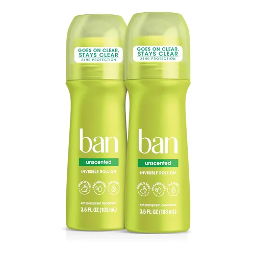 Ban Desodorante Antitranspirante Roll-on Invisible para Mujeres y Hombres, Protección de 24 Horas contra el Olor y el Sudor de las Axilas, Sin