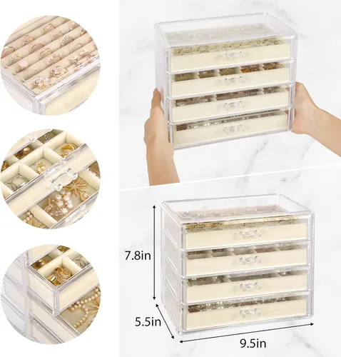 Miniatura 2 de Mebbay Joyero de acrílico con 4cajones organizador de joyas de terciopelo